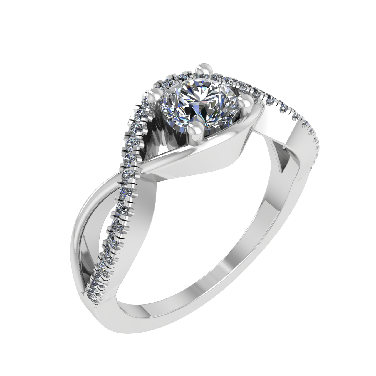 ACCENTED TWISTING PAVE 5.00mm ROUND ENGAGEMENT RING